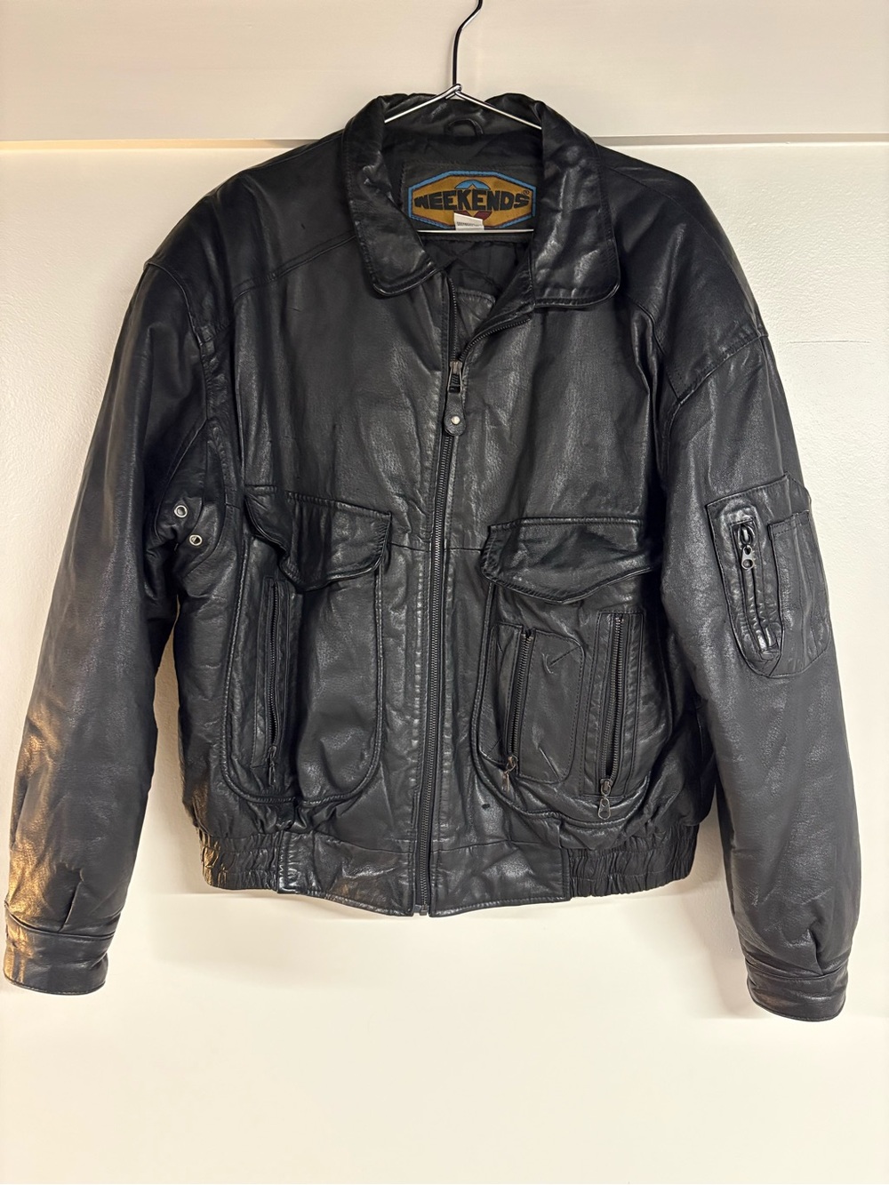 Weekends Men's Black Leather Bomber Jacket